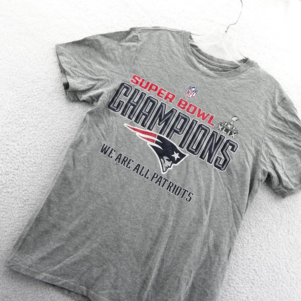 New England Patriots Shirt Men Medium Gray Athletic Super Bowl XLIX NFL Football